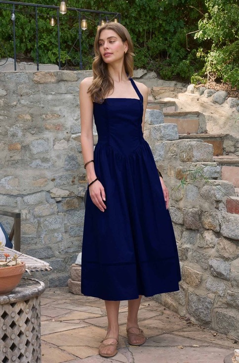 Moon River Dresses & Skirts - Moon River Square Halter Neck Basque Waist Midi Dress